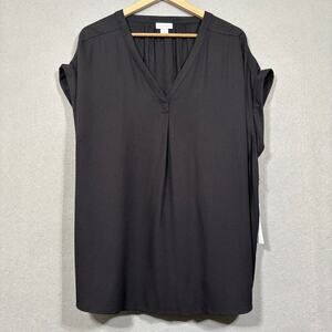 New Liz Claiborne Black Blouse 3X V-Neck Short Sleeve Plus Minimalist Timeless